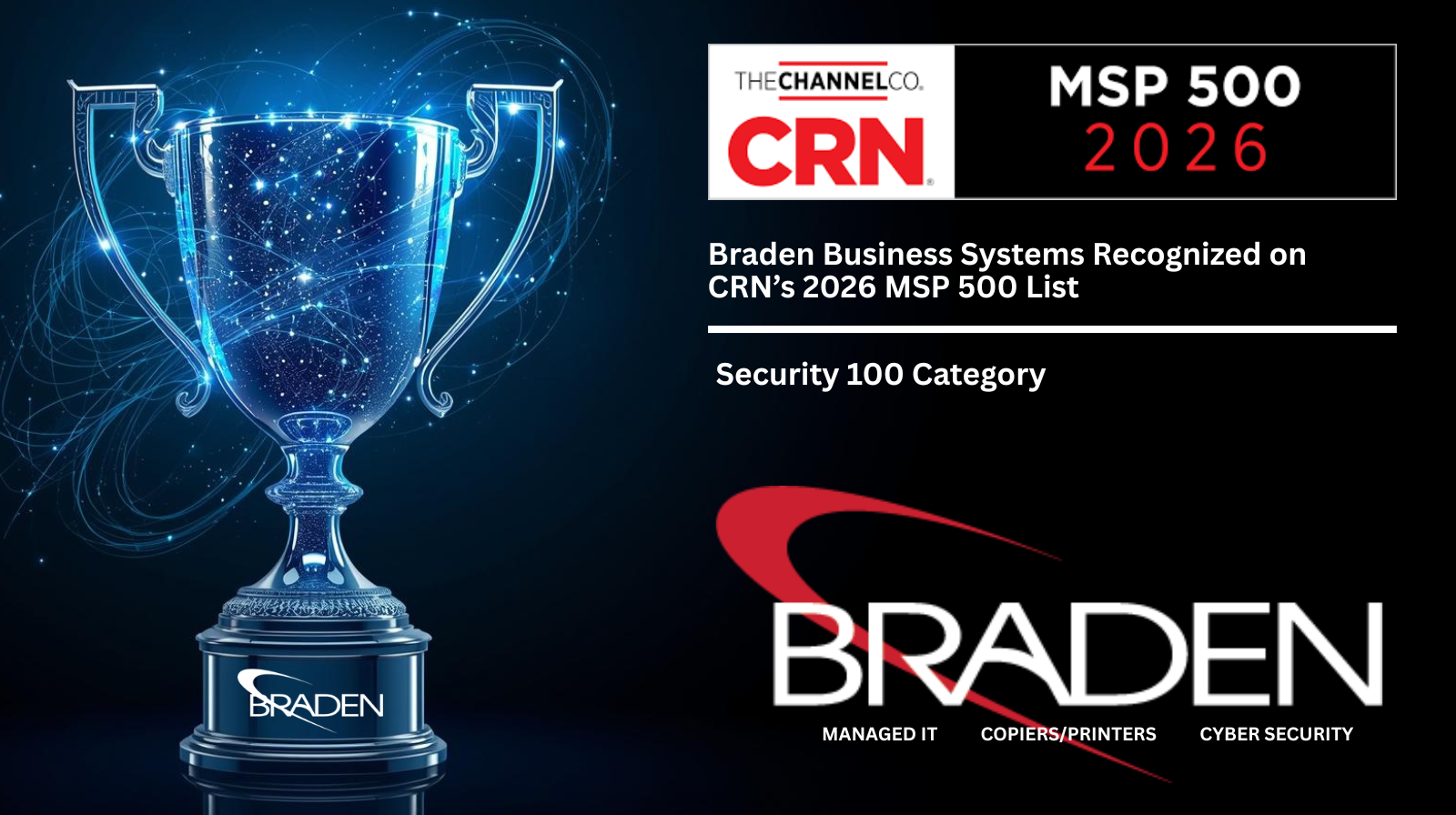 Braden Business Systmes Recognized on CRN MSP 500 Security 100 Category